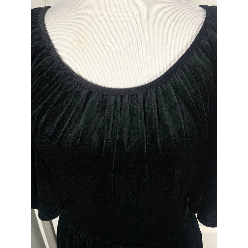 Vtg 90s Y2K Black Velvet Dress 12 Party Whimsigoth Flutter Sleeve Romantic Goth - Picture 2 of 9